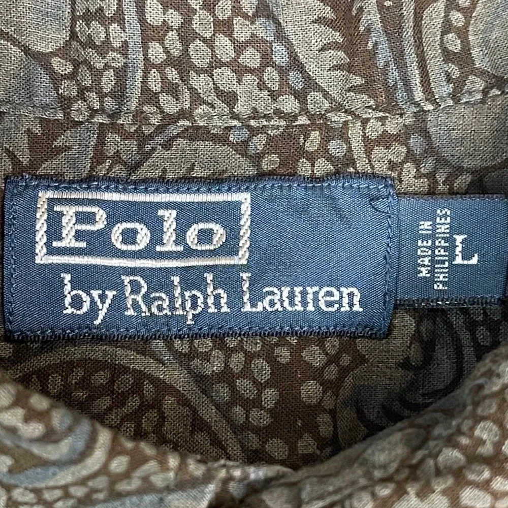 Polo Ralph Lauren Shirt Mens Large Brown Paisley Floral Button Down EUC